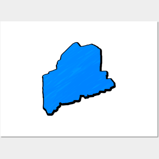 Bright Blue Maine Outline Posters and Art